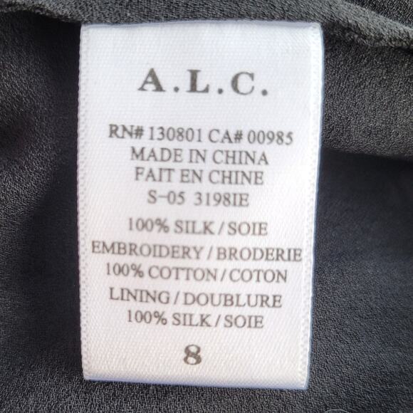 A.L.C. Silk Color Block Lace Embroidered Pencil Skirt Size 8 Blue Black Luxury - Picture 6 of 8